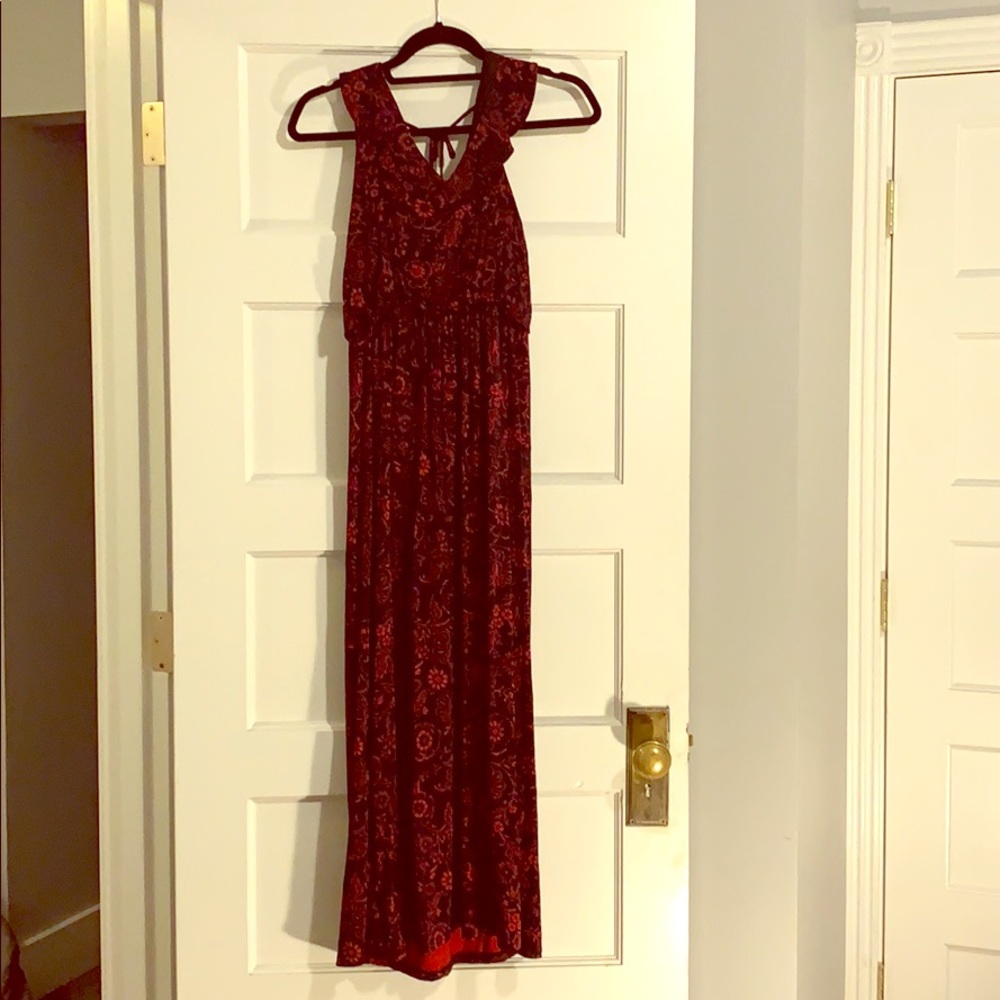 Ann Taylor Loft red & navy floral petite sundress